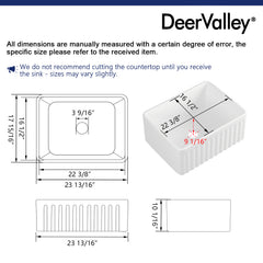 DeerValley DV-EU1K022 Farmhouse Kitchen Sinks 9" Deep Bowl Splash-Proof 3.5" Drain Compact