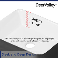 DeerValley Bath DeerValley DV-1V0001 Ally Black and White Ceramic Rectangular Vessel Bathroom Sink Vessel Sink