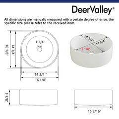 SYMMETRY 16" Round Vessel Bathroom Sink, Without Overflow