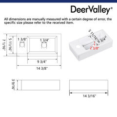 LIBERTY 14" Rectangular Wall-Mount Bathroom Sink, Space-Saving With Multiple Colors