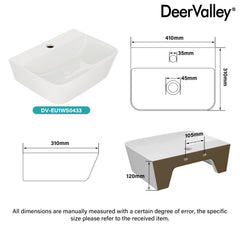 DeerValley DV-EU1WS0433 Wall Mounted Sink – Easy Clean & Durable with Wall/Counter Mount and Faucet Hole