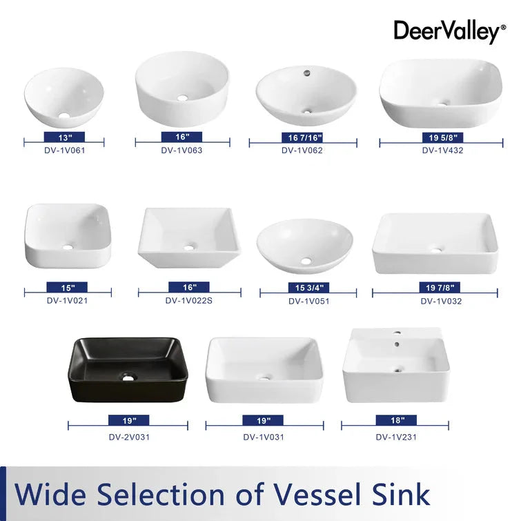 DeerValley Bath DeerValley DV-1V031 Ally Ceramic Sleek Rectangular Bathroom Vessel Sink Vessel Sink