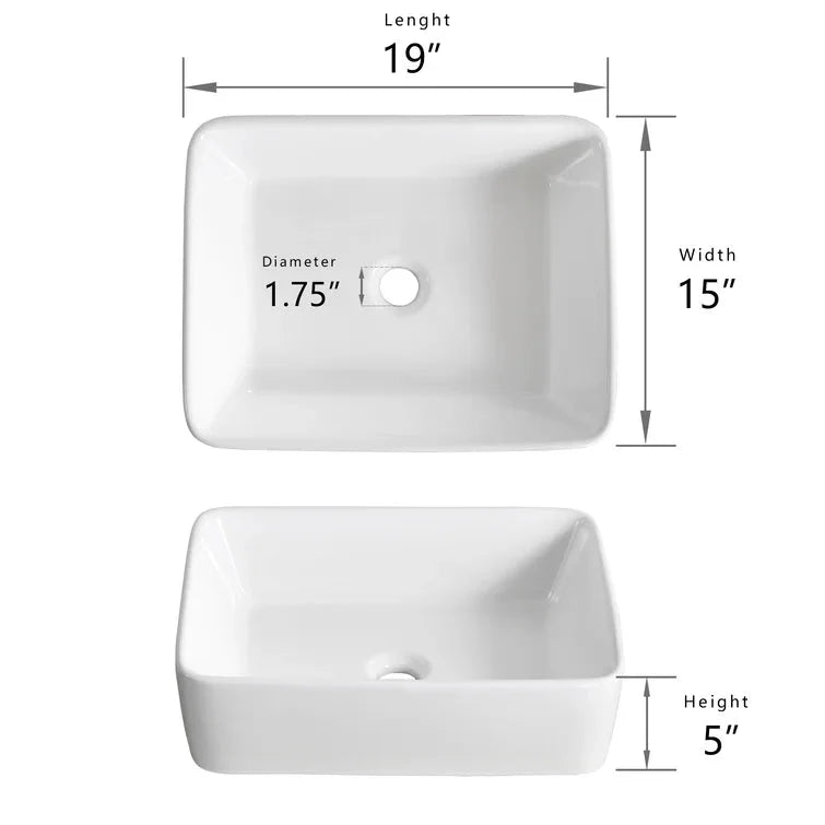 DeerValley Bath DeerValley DV-1V031 Ally Ceramic Sleek Rectangular Bathroom Vessel Sink Vessel Sink