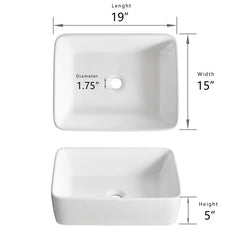 DeerValley Bath DeerValley DV-1V031 Ally Ceramic Sleek Rectangular Bathroom Vessel Sink Vessel Sink