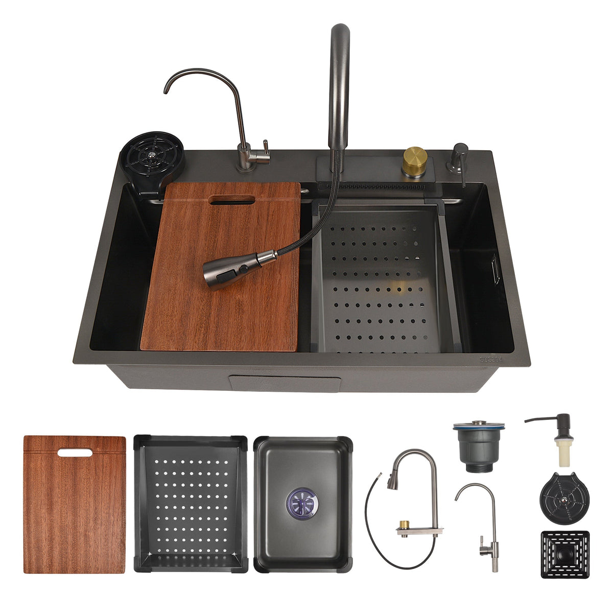 29.5" x 18" Rectangular Stainless Steel Kitchen Sink, Multifunction with Multiple Sizes