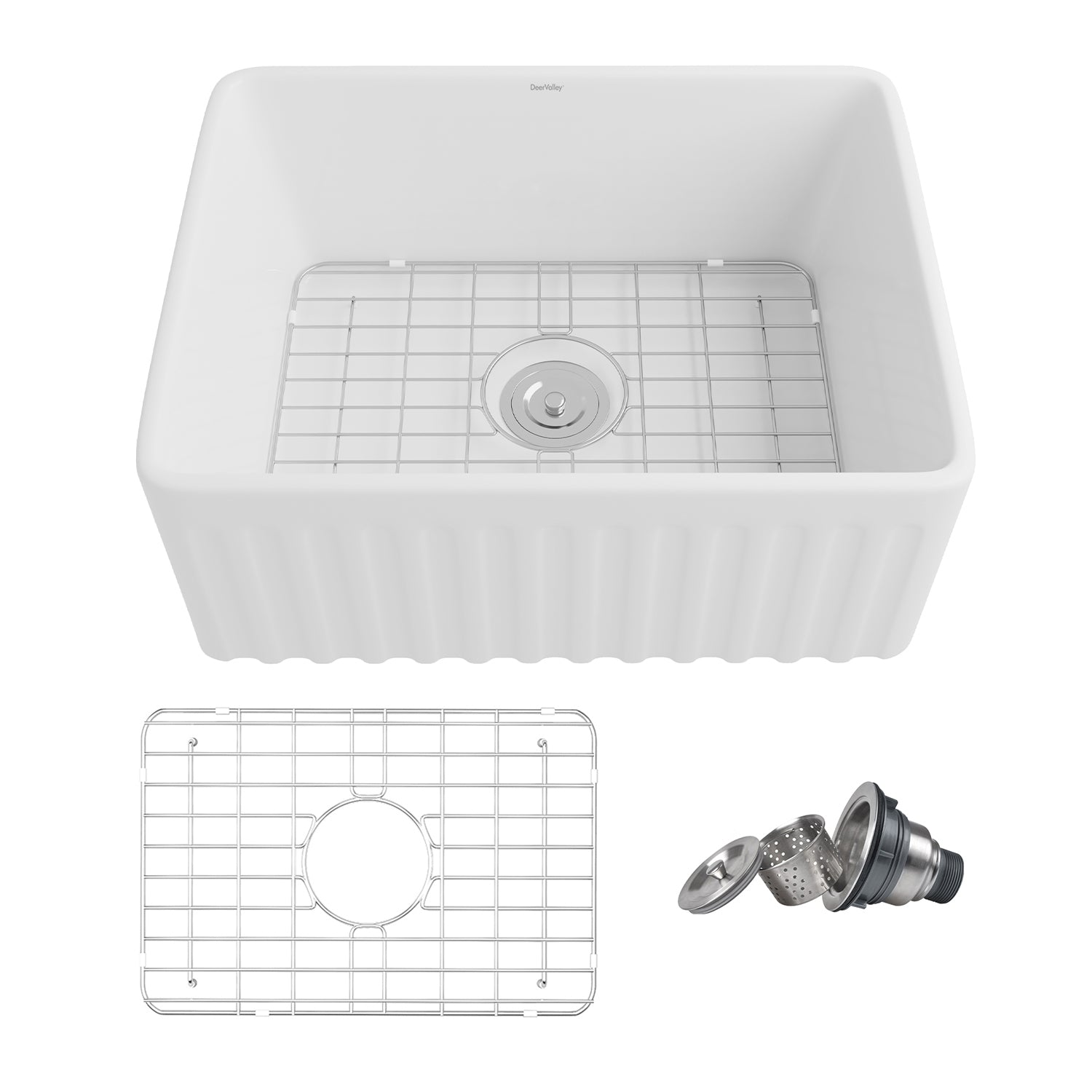 DeerValley DV-EU1K022 Farmhouse Kitchen Sinks 9" Deep Bowl Splash-Proof 3.5" Drain Compact