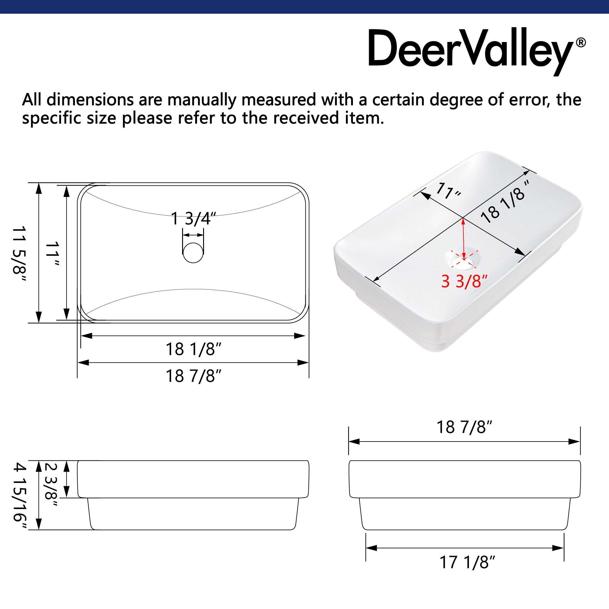 DeerValley DV-1V0047 Vessel Sinks Modern Semi-Recessed Durable Ceramic Easy Clean