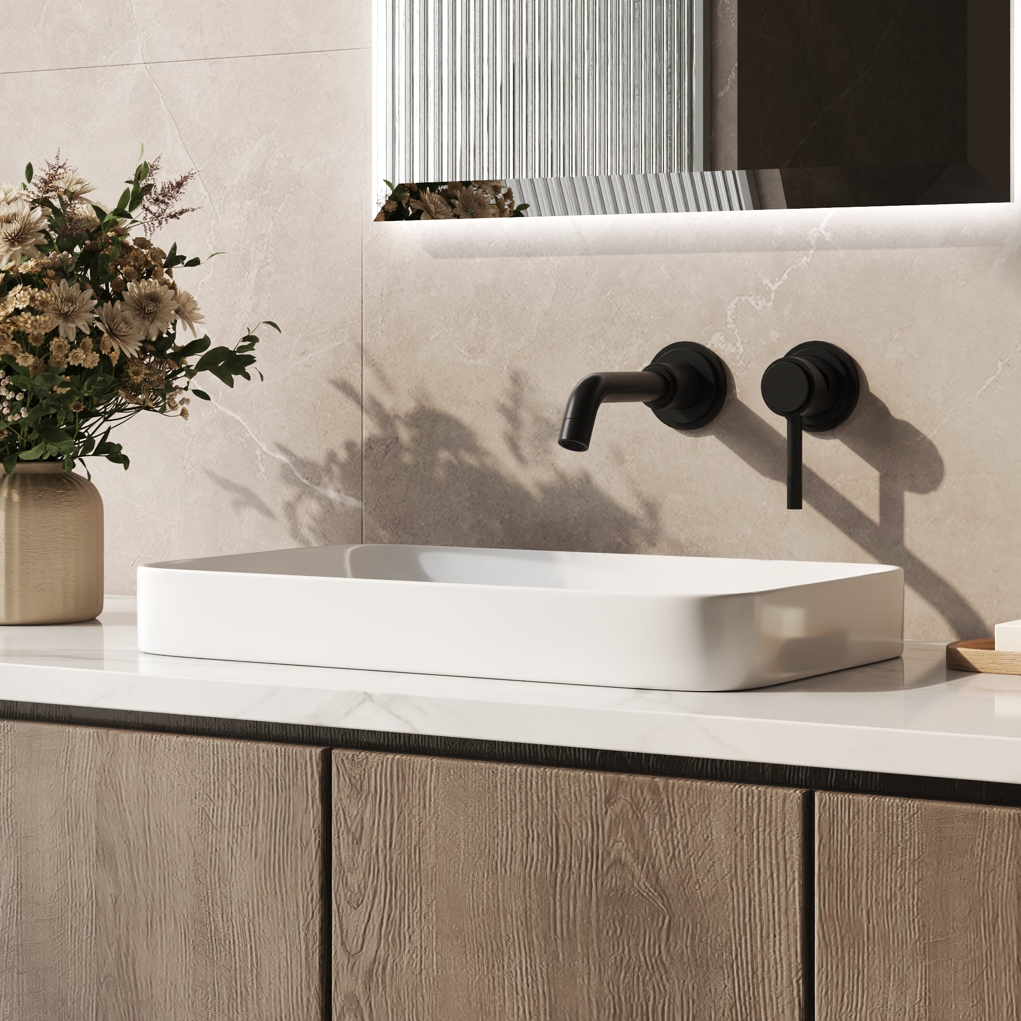 DeerValley DV-1V0047 Vessel Sinks Modern Semi-Recessed Durable Ceramic Easy Clean