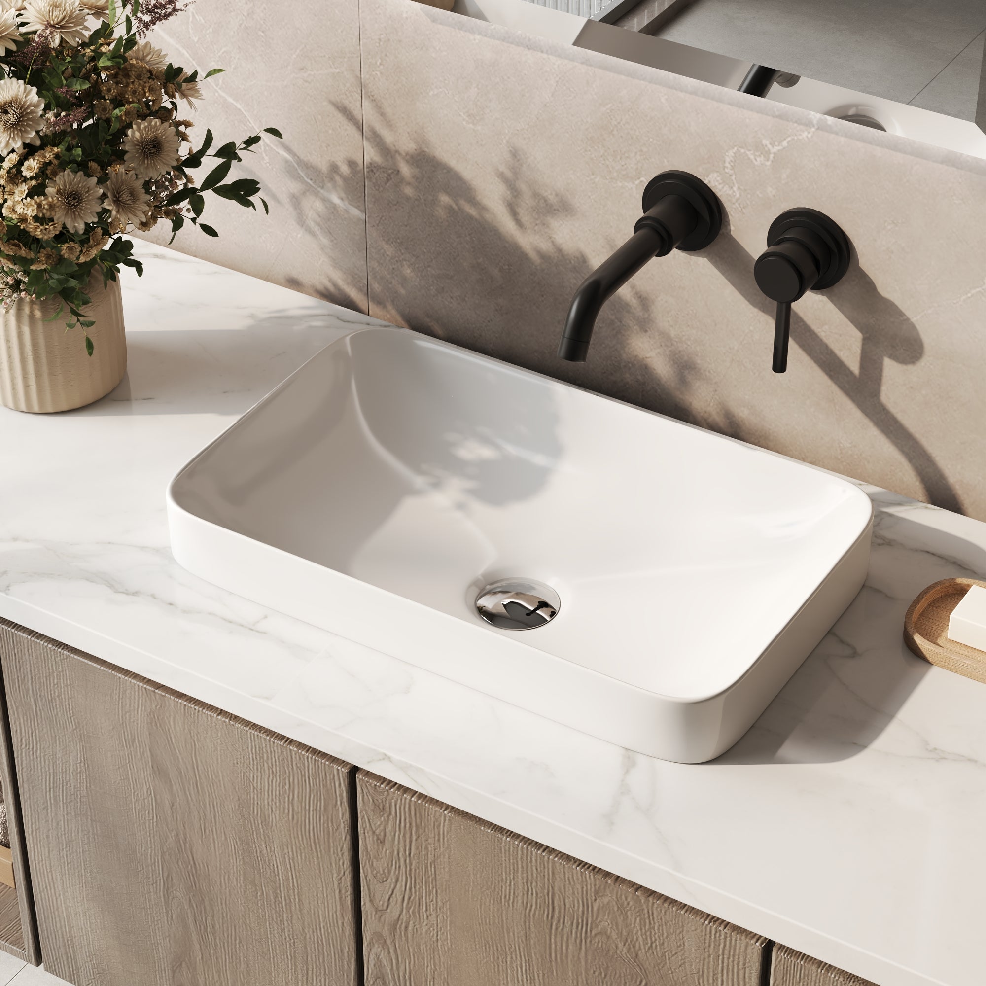 DeerValley DV-1V0047 Vessel Sinks Modern Semi-Recessed Durable Ceramic Easy Clean