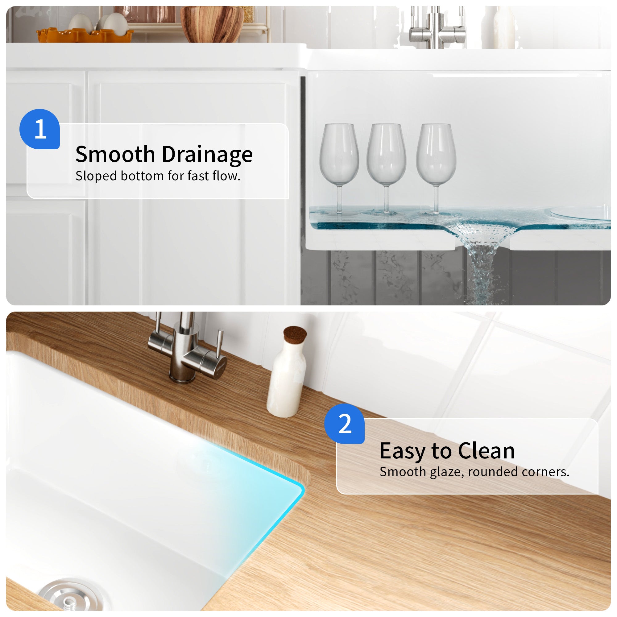 Deervalley DV-EU1K515  Undermount Kitchen Sinks Fireclay Quiet Drainage Design