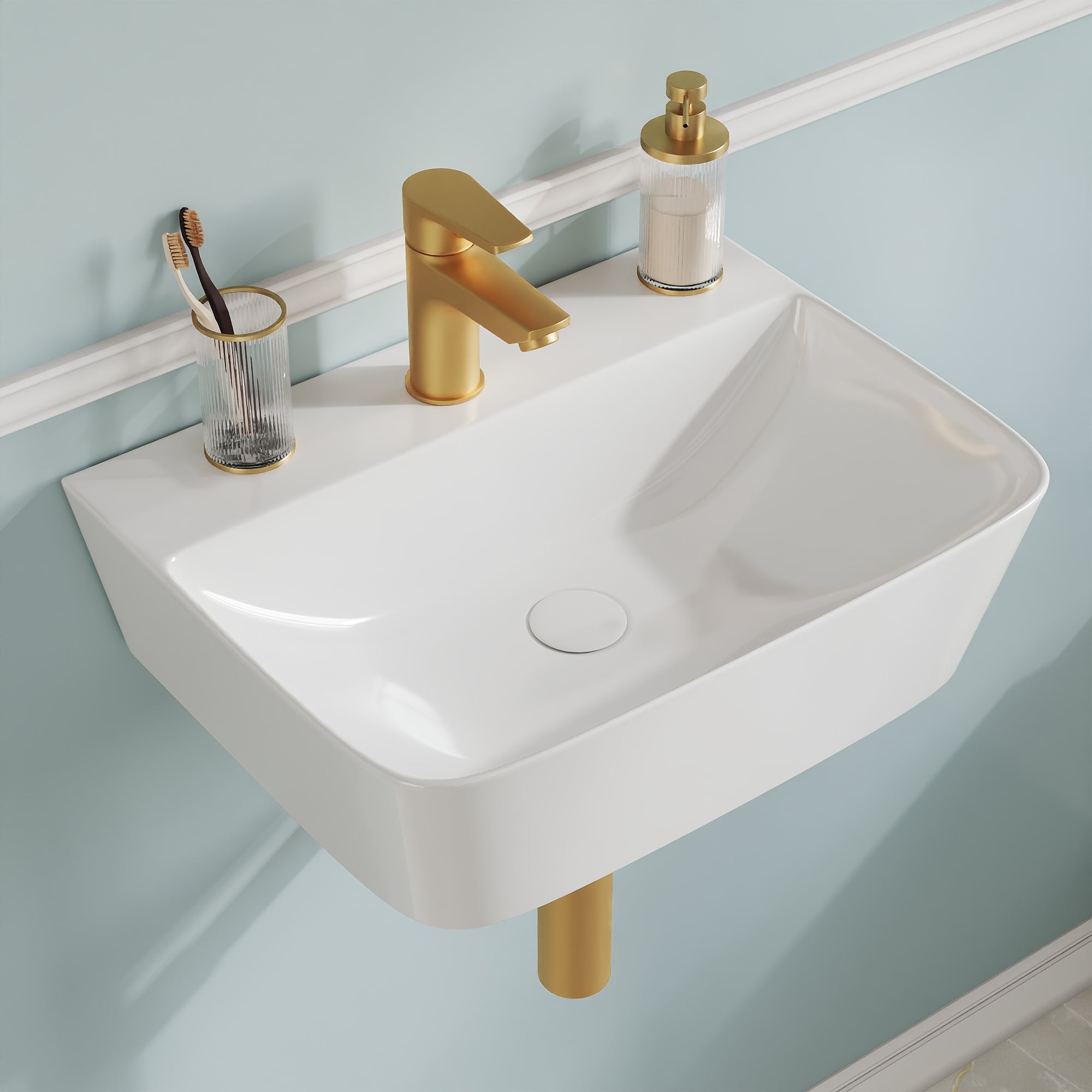 DeerValley DV-EU1WS0433 Wall Mounted Sink – Easy Clean & Durable with Wall/Counter Mount and Faucet Hole