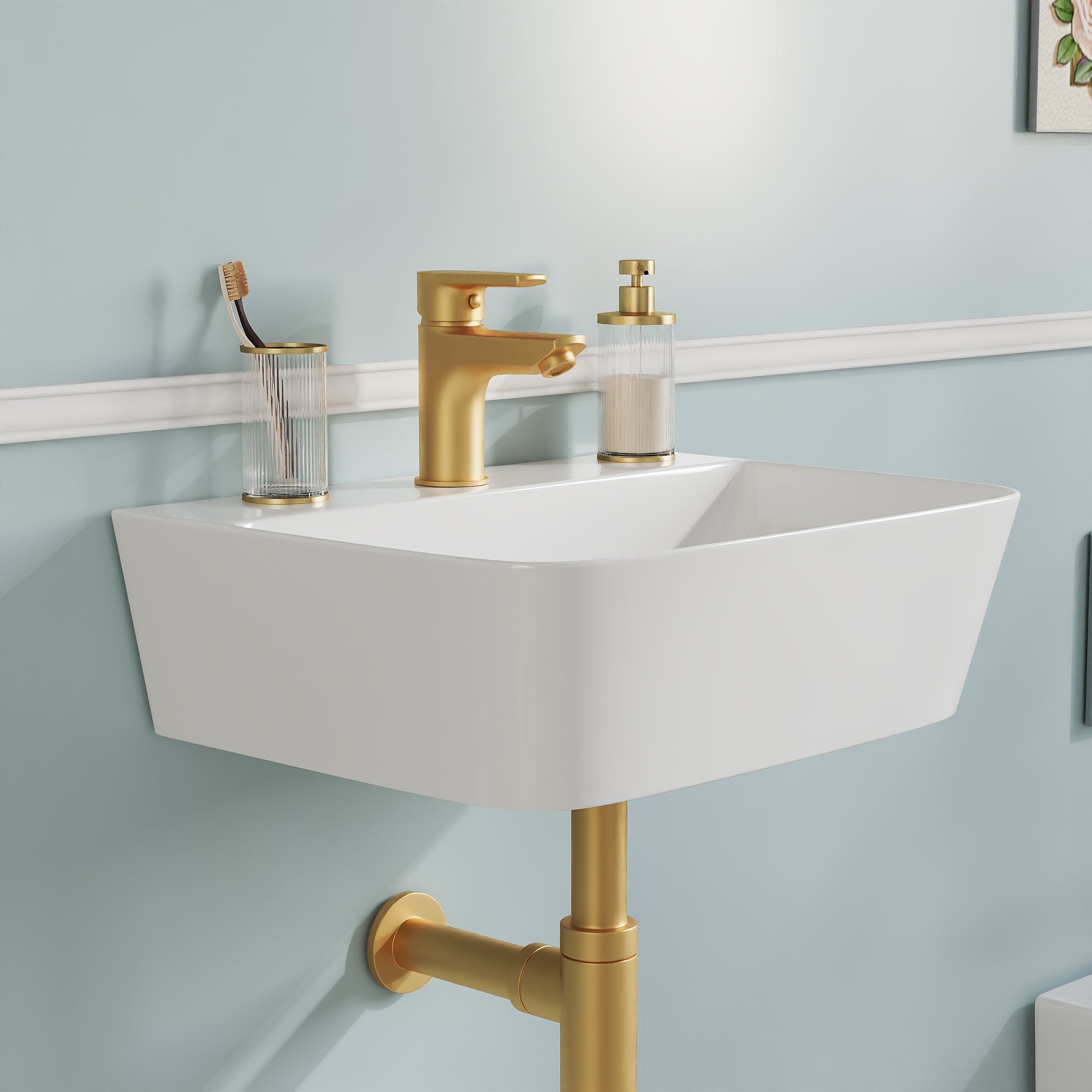 DeerValley DV-EU1WS0433 Wall Mounted Sink – Easy Clean & Durable with Wall/Counter Mount and Faucet Hole