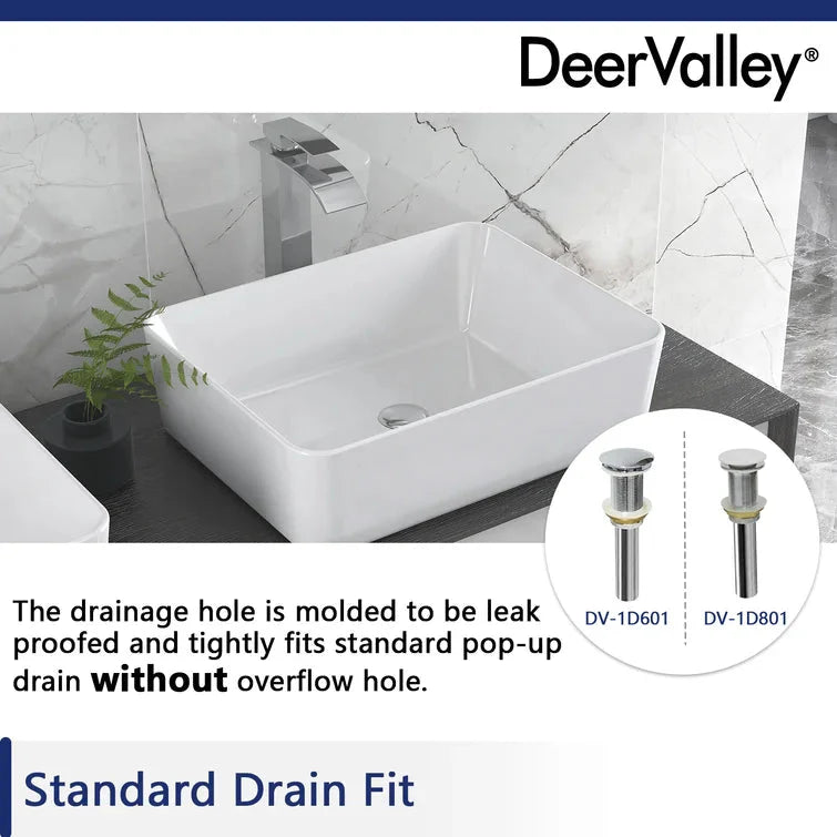 DeerValley Bath DeerValley DV-1V031 Ally Ceramic Sleek Rectangular Bathroom Vessel Sink Vessel Sink